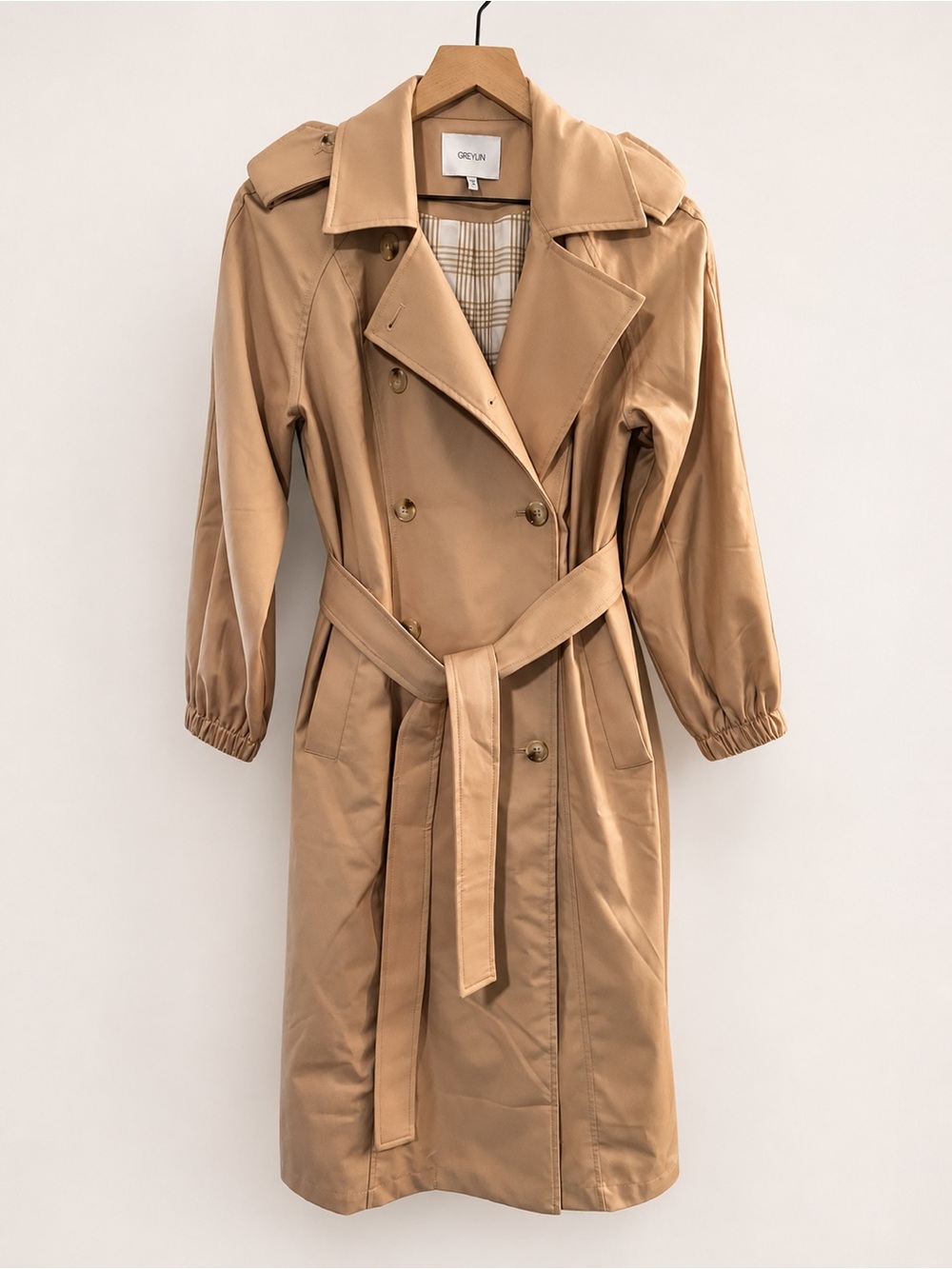Anthropologie Greylin Nate Soft Twill Trench Coat Midi Belted Double Breasted XS - Picture 2 of 16